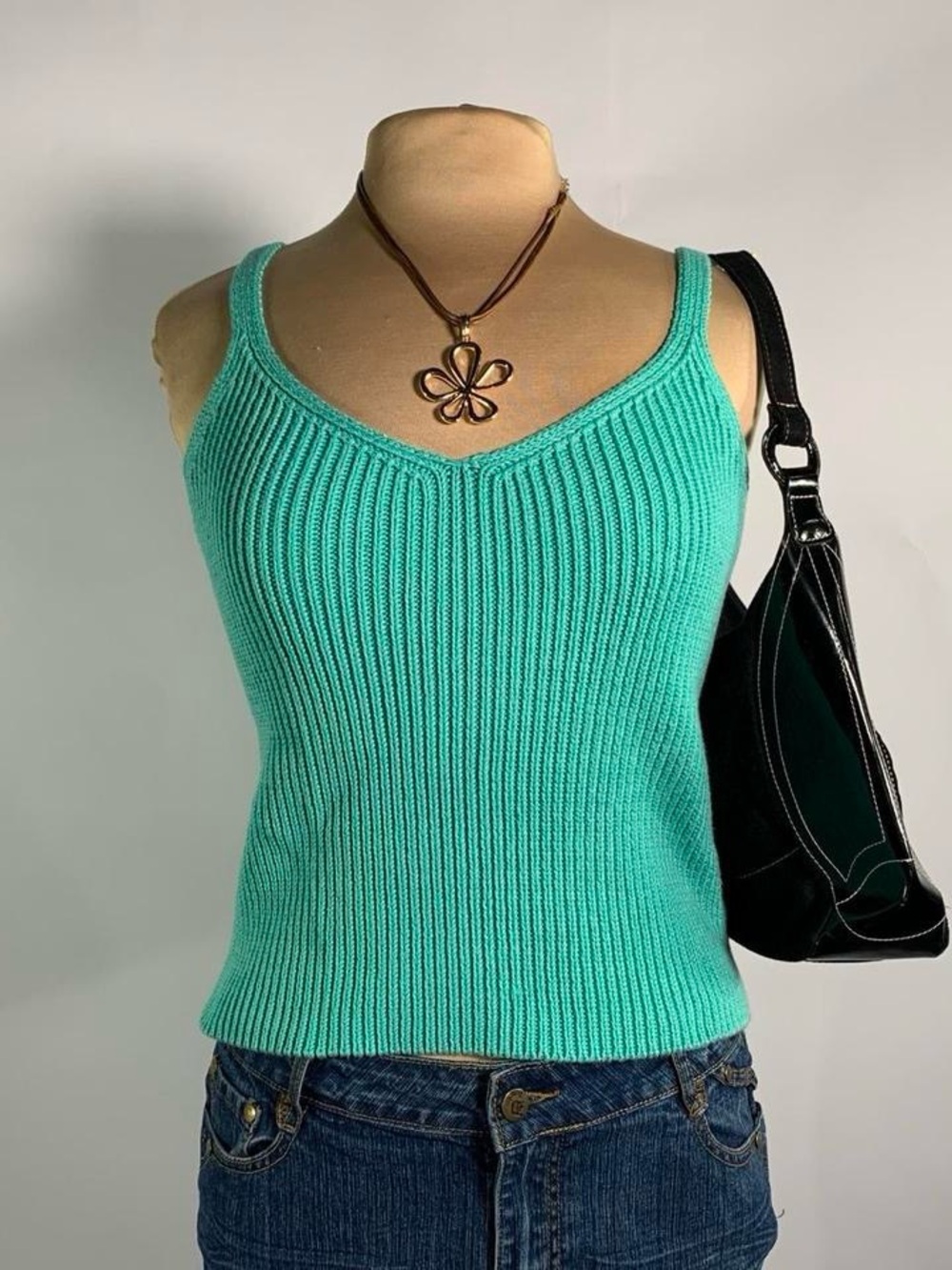 Ralph Lauren Ribbed Knit Lace-Up Back Tank Top M Vintage 90s
